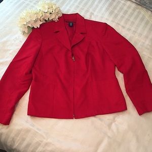 🌹Evan Picone Cherry Red Micro Suede Zip Blazer (12)